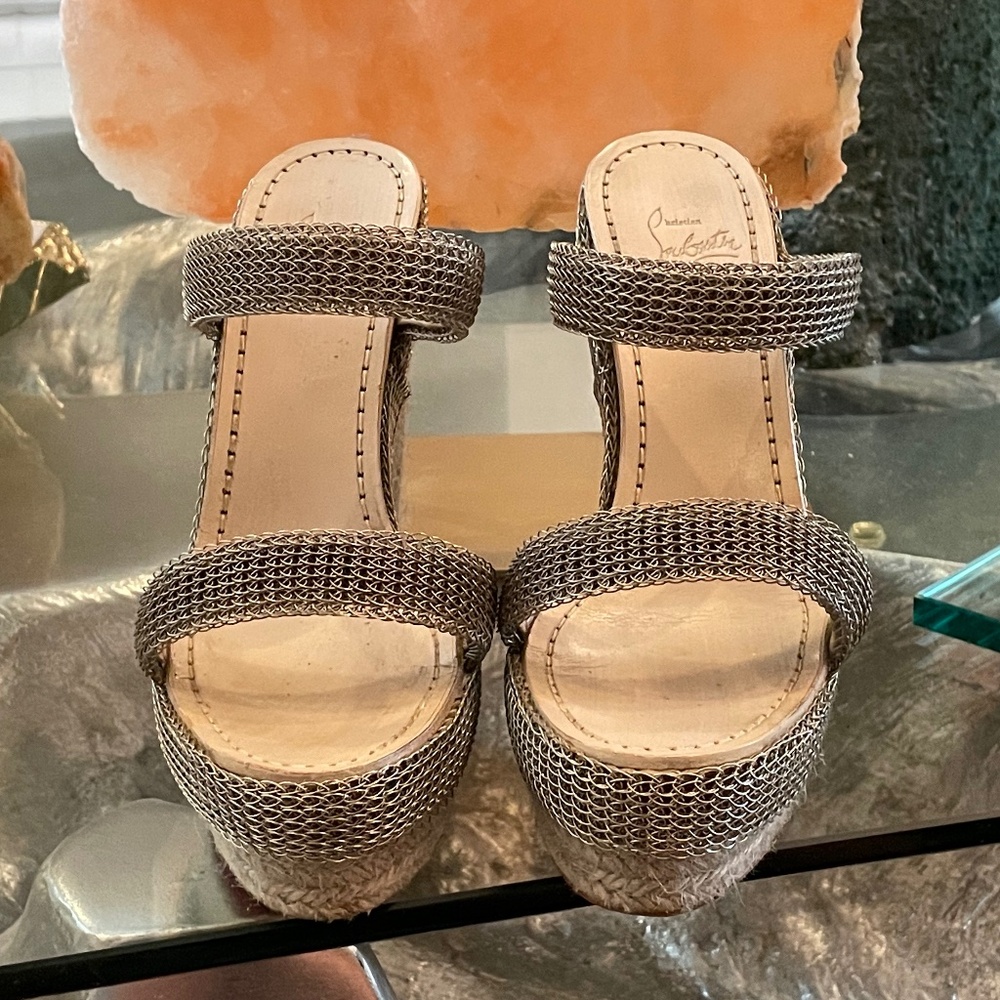 Authentic Christian Louboutin Metal Chain-Link Accents Espadrilles